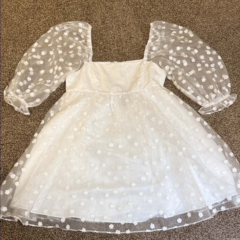 Lulu's White Floral Polka Dot Dress